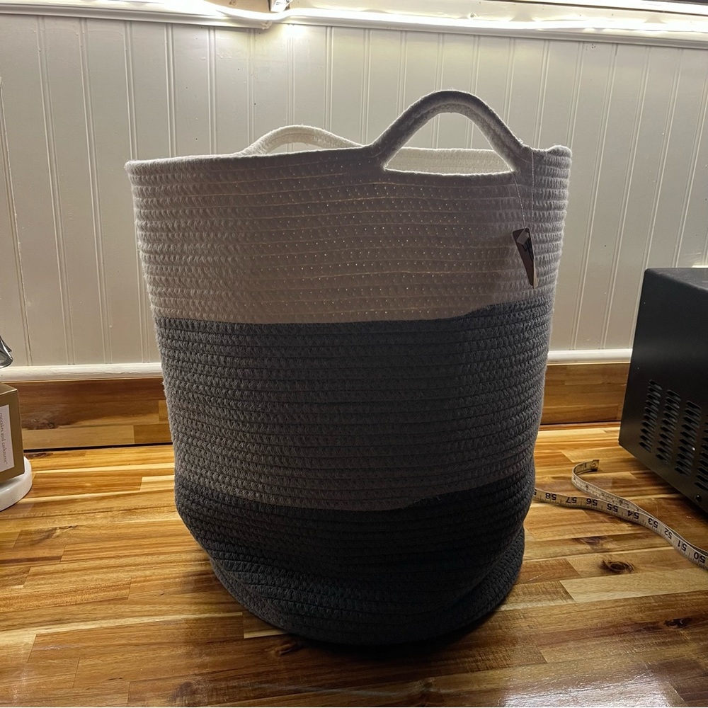 Elegant Two-Tone Woven Storage Bin